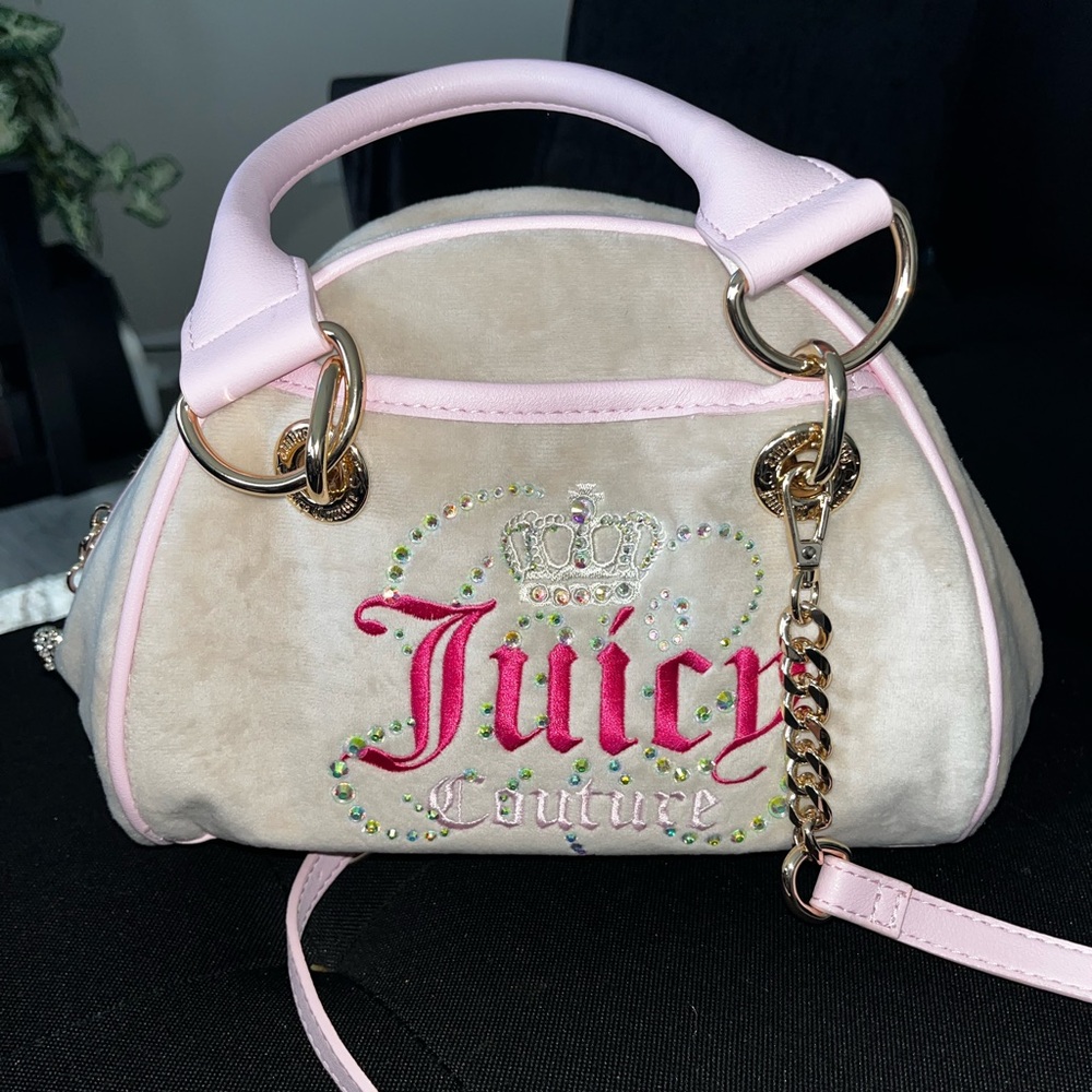 SOLD! Juicy Couture Pink and Cream Mini Bag with Gold Chain